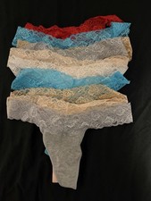 Women's Lace Assorted Thongs Panties Lingerie Red Blue Beige - Size XL - 9 Pairs