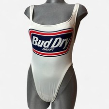 Vtg 90s Bud Dry Draft Swimsuit Budweiser Beer One Piece Carabella Sz 9/10 Hi Cut