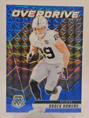 2025 Mosaic Brock Bowers Overdrive Blue Prizm SP /99 Raiders #9