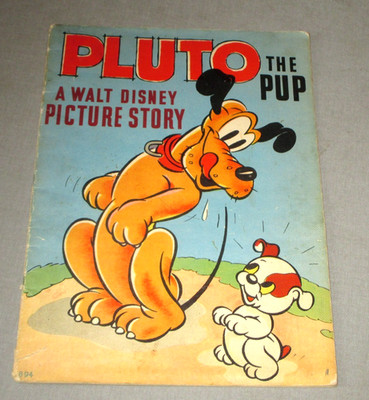 1937- WALT DISNEY-PLUTO THE PUP PICTURE-LINEN BOOK NO.894 ANTIQUE TOY-16 PAGES