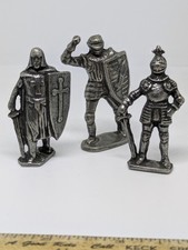 3 Miniature Pewter Knights 2" Figures
