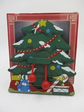 Vtg 1992 Wooden Wood Christmas Tree Shaped Door Harp New in Box ~7" tall
