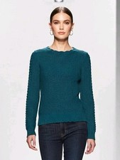 LOFT Women's Teal Blue Cable Knit Cotton Long Sleeve Crewneck Sweater M Capsule