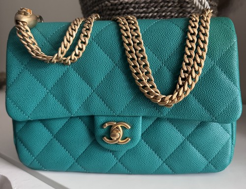 NWT CHANEL 23P medium Sweetheart Quilted Caviar Flap Bag -Gorgeous Green *Rare!*