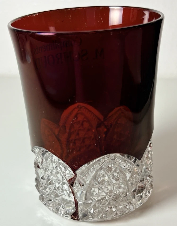 Antique Lot EAPG Ruby Flash Tumbler & Goblet, Green Pitcher Waupun, WI/M Schroud - Image 4 of 4