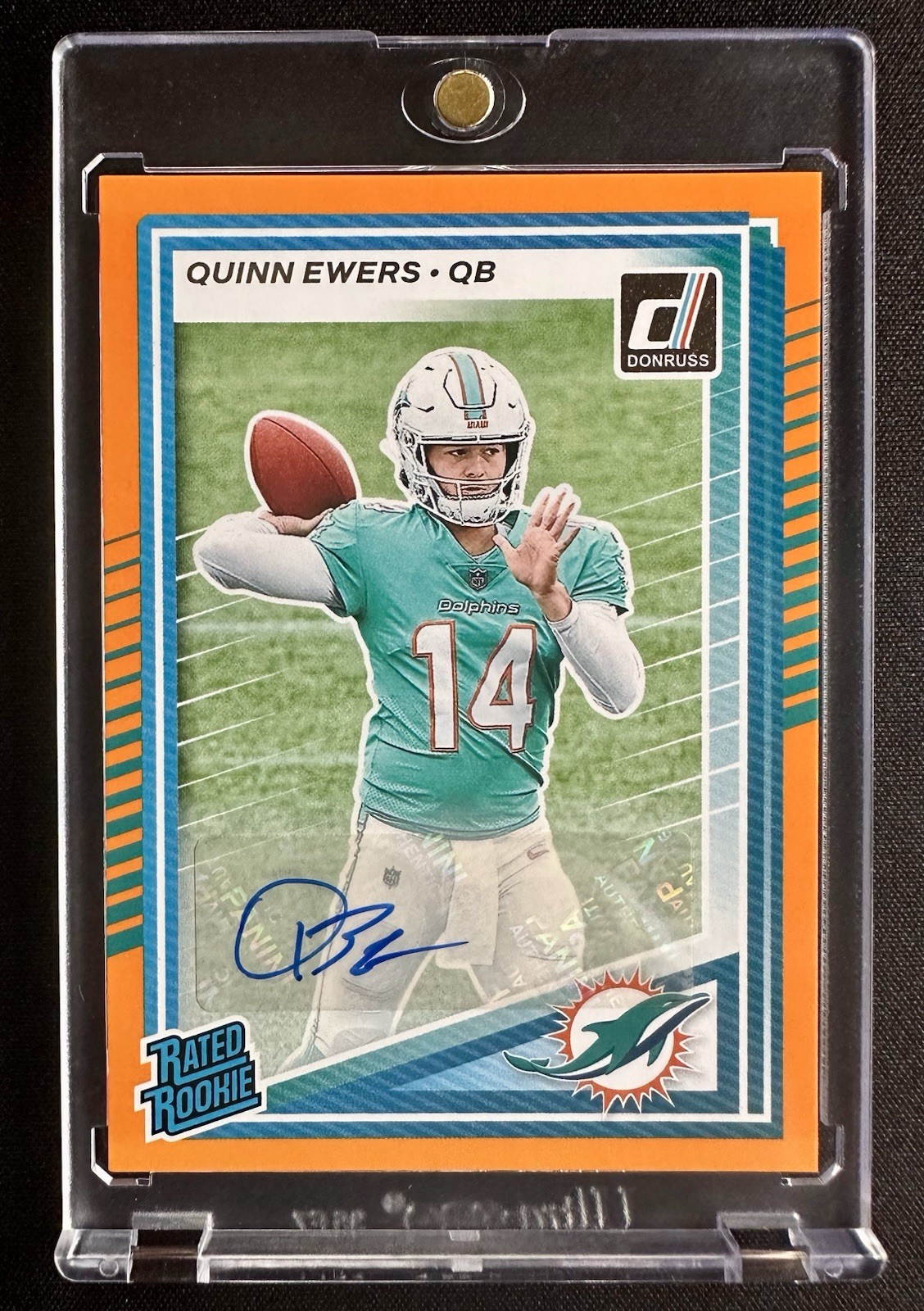 2025 Donruss QUINN EWERS #342 Rated Rookie Auto Orange Parallel Dolphins NICE!