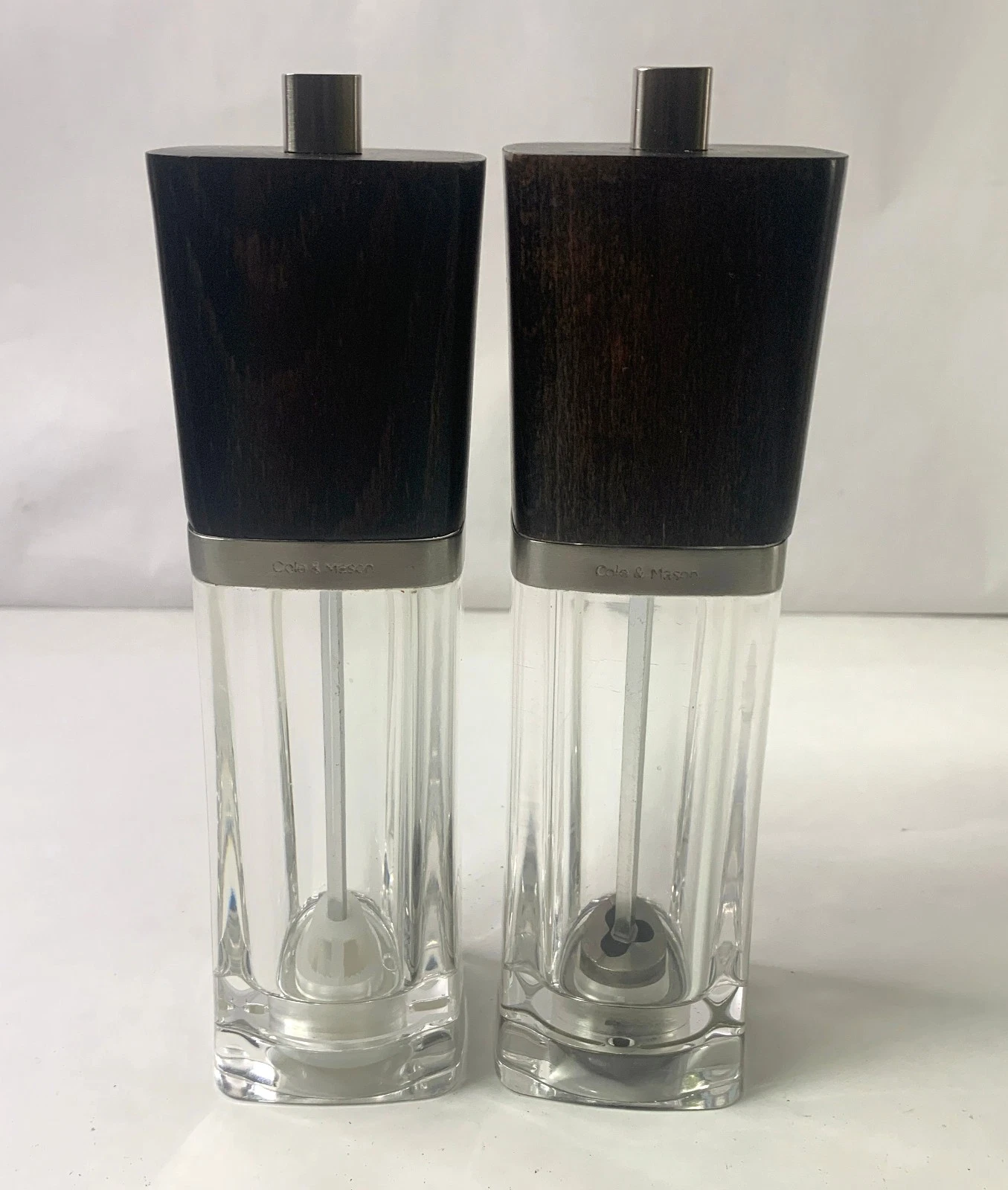 Cole & Mason Wood & Acrylic Salt and Pepper Grinder Mill Set 7" Tall England