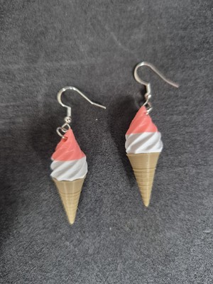 Eistüte Vanille Eis Ohrhänger rosa weiß 925 Silber