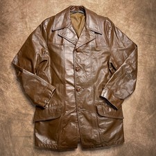 Vintage 70s R Sherman Leather Jacket Brown Notch Lapel Paneled Retro Western