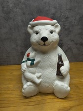Vintage 1998 Coca Cola Company Teleflora Polar Bear Santa Hat Cookie Jar