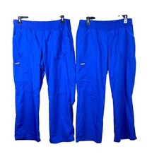 LOT of 2 Cherokee Workwear Authentic Scrub Pants Royal Blue Cargo D-Ring WW110 L