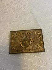 Vintage USMC Brass Belt Buckle Eagle Globe Anchor Marine Corps Emblem