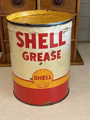 Vtg Antique 5 Pound SHELL GREASE CAN gas station Empty & CLEAN inside!