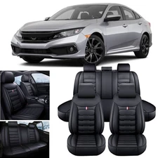 For Honda Civic Car Seat Covers 5-Seat Full Set Front & Rear Cushion Leather