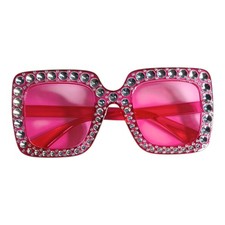 Oversized Square Pink Rhinestone Sunglasses Plastic Frame Pink Tinted Lens