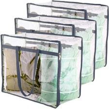 Clear Vinyl Zippered Storage Bags (3-Pack) 40L Sturdy for Sweaters Blankets