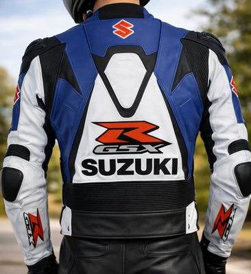 Men Suzuki GSXR Motorbike Leather Jacket Motorcycle Bikers Racing