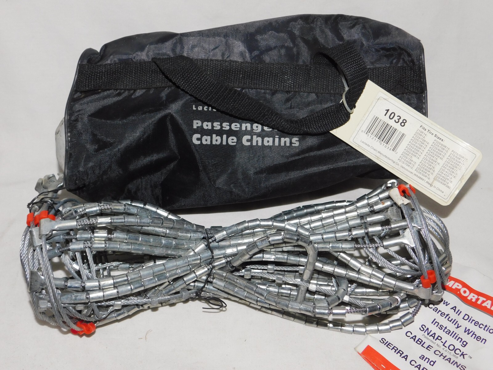 Laclede Cable Tire Snow Chains, Stock 1038 Never Used in original