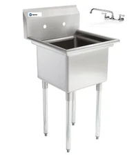 24'' x 24'' Stainless Steel 1-Compartment Mop Sink w/ Faucet - 18'' x 18'' Bowl