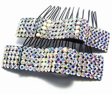 2PC RIBBON AB W AUSTRIAN RHINESTONE CRYSTAL HAIR COMBS COMB BARRETTE CLIP C1154A