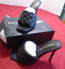 Fashion Nova "Stitch" Quilted Puffy Black Slide Heel Shoes Size 6 NIB