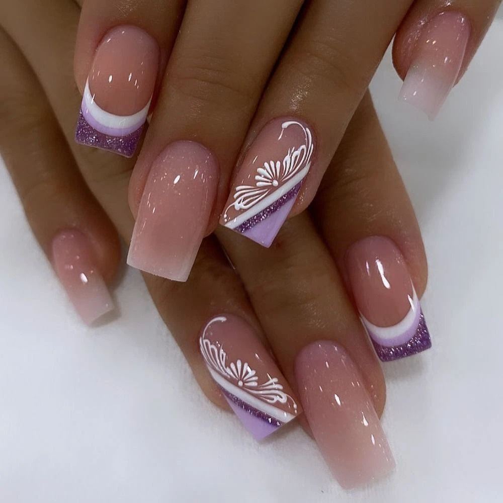 Wearable Full Cover Press on Nails Square Head Medium Length Fake