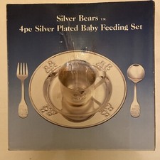 Baby Shower Gift Collectors Silver Bars 4pc Silver Plated Feeding Set 1986 VNTG