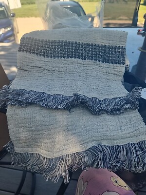 New Hearth & Hand Throw Blanket Gray with Cream Fringe
