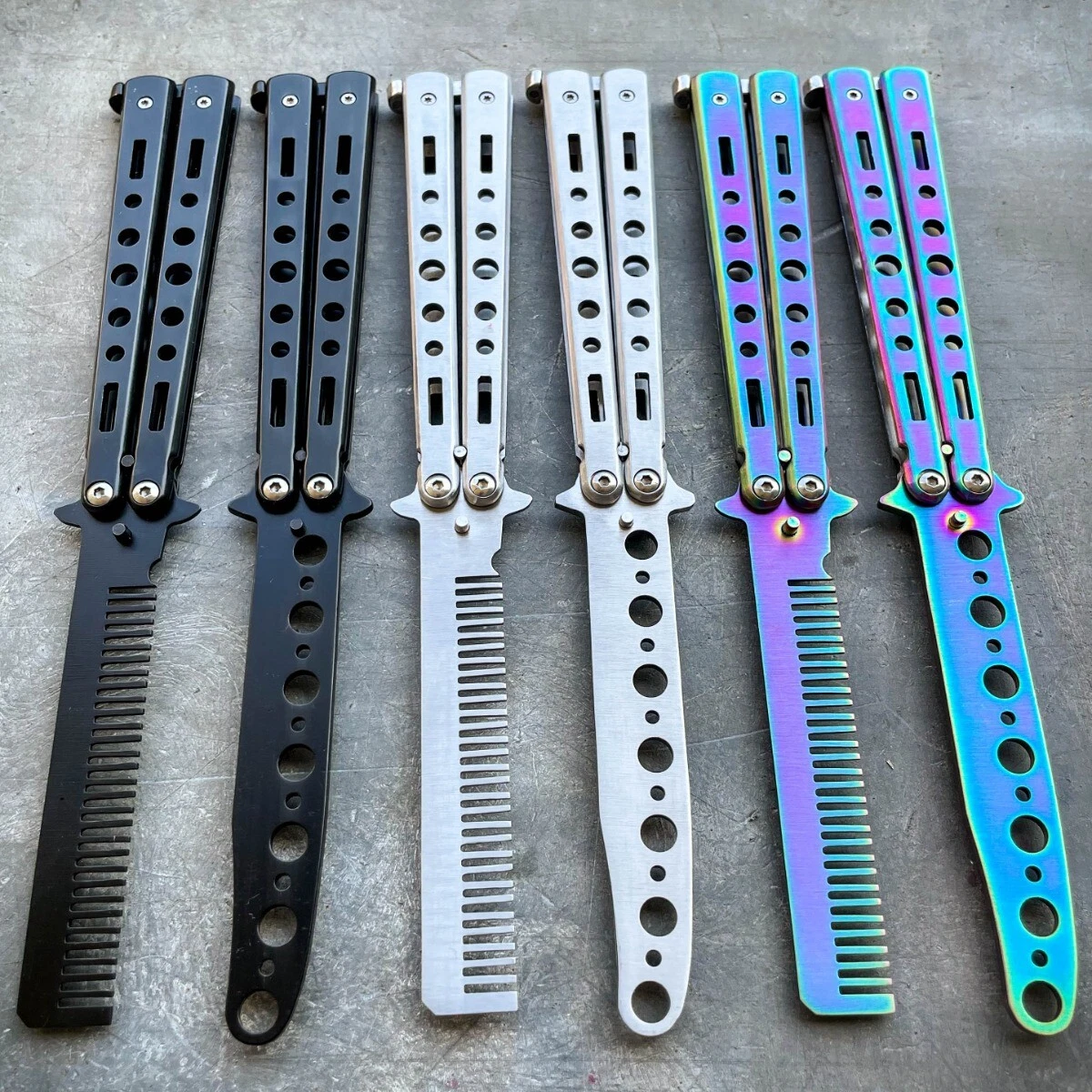 Practice BALISONG METAL BUTTERFLY Assorted Trainer Knife BLADE Comb Brush  NEW