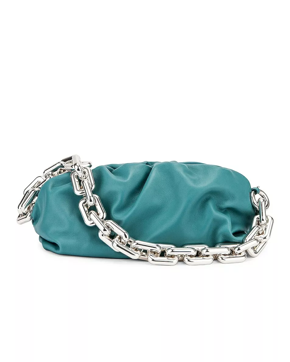 BOTTEGA VENETA The Chain Pouch Clutch Bag BLUE with Silver Hardware