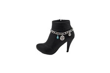 Women Silver Chain Western Boot Bracelet Shoe Anklet Charm Love To Complete Life