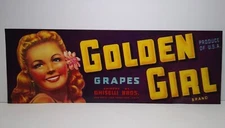 Golden Girls Crate Label Vintage Fruit Grapes Blonde Women 1940s Vintage