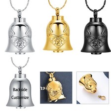 Angel Wing Heart Print Bell Urn Pendant Memory Necklace for Cremation Ashes Gift