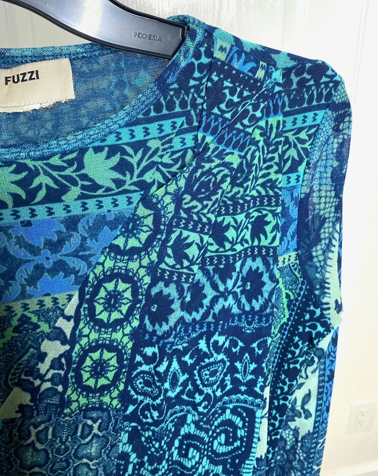 Blusa FUZZI Mosaico Azulejo Estampado Mixto Malla Asimétrica L XL Jean Paul Gaultier Foto 3 de 4