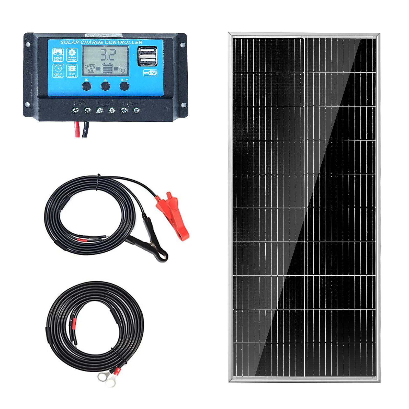 VEVOR Kit de Panel Solar Monocristalino 100 W 12 V y Controlador de Carga IP68