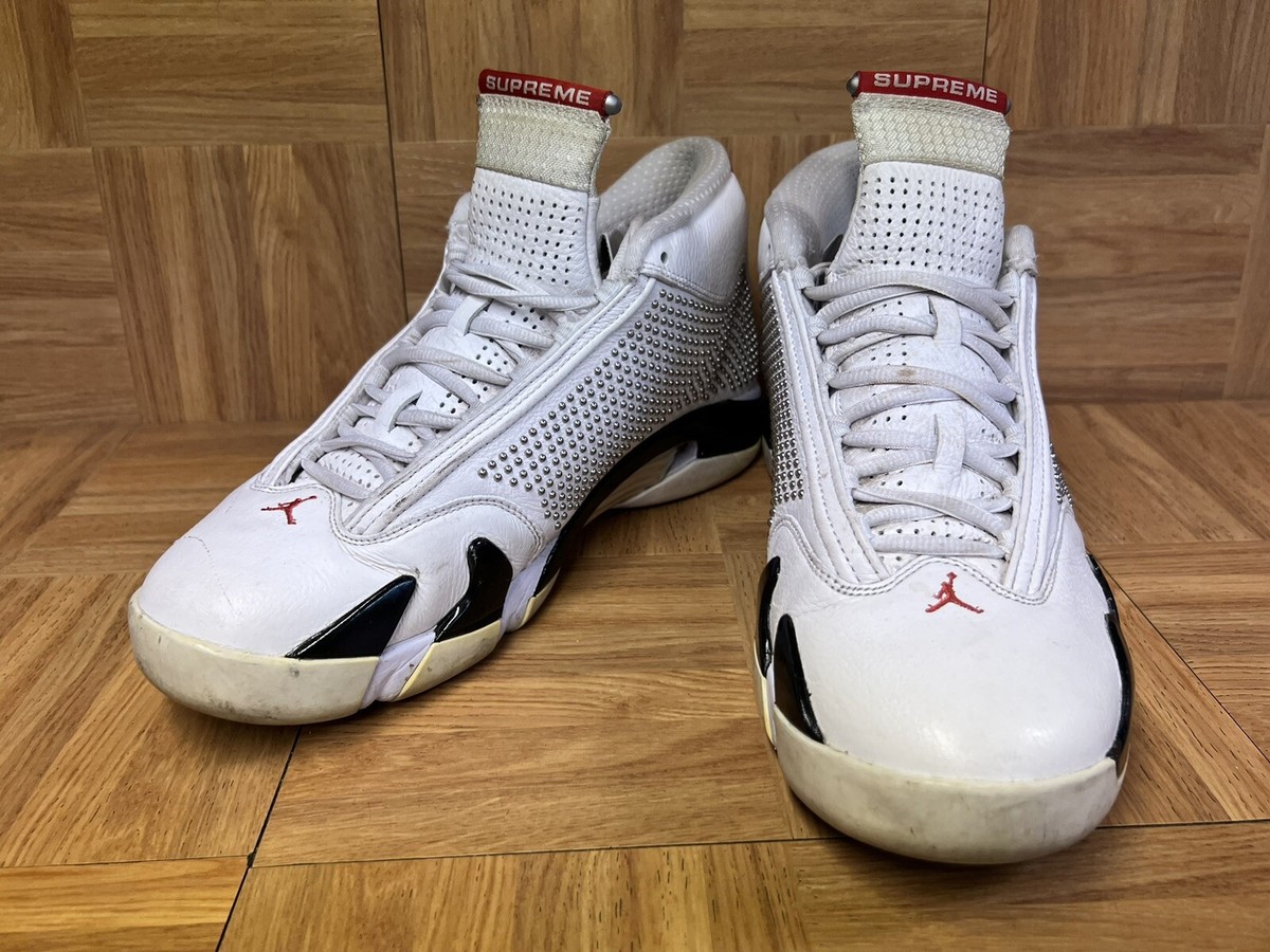 EUC🔥 Nike Air Jordan 14 XIV Retro Supreme White Chrome EUC🔥 Nike Air Jordan 14 XIV Retro Supreme White Chrome