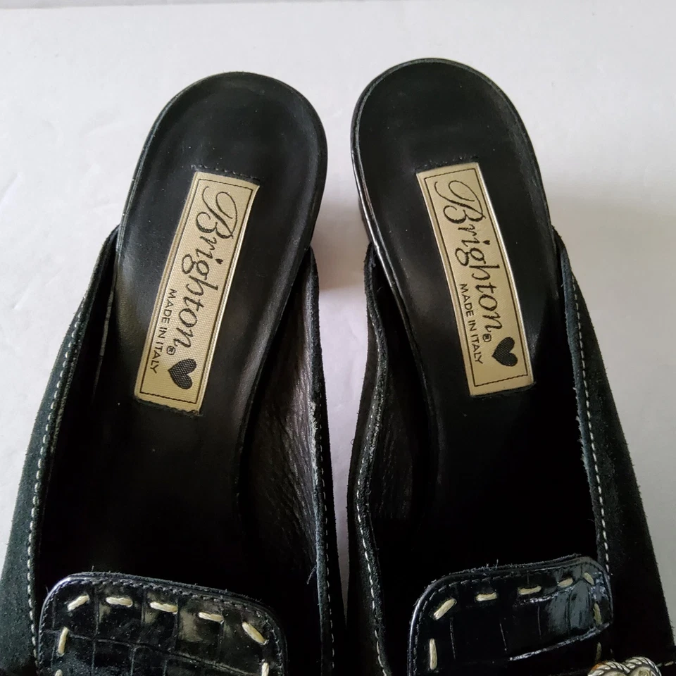 Tacones deslizables Brighton Geneva de gamuza de cuero negros talla 5,5 M para mujer Foto 4 de 4