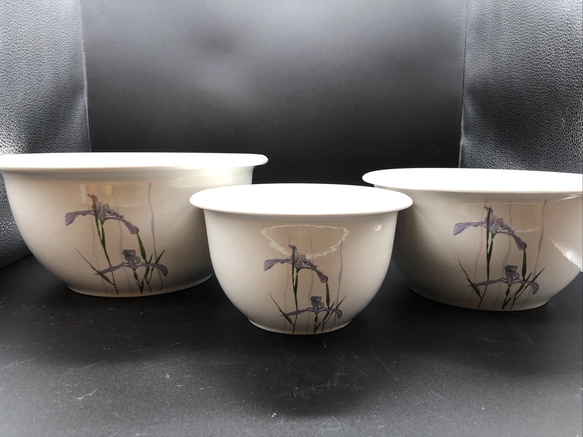 3 CORELLE CORNING SHADOW IRIS MIXING BOWLS 1 qt 2 qt 3 qt HTF RARE
