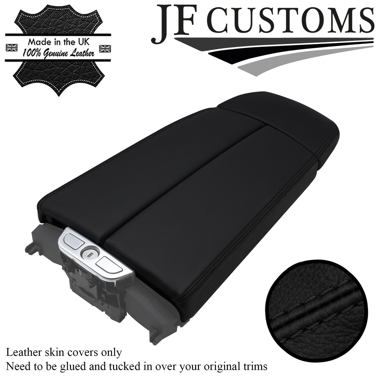 BLACK STITCH ITALIAN LEATHER ARMREST COVERS FOR BMW 6 SERIES F12