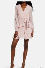 NEW Leith Women's Minidress Size M Long Sleeve Wrap Front  Pink Patterned