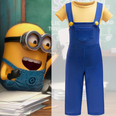 Kids Boys minions Cosplay Costume Halloween Role Playing T-Shirt Overalls  Outfit UK