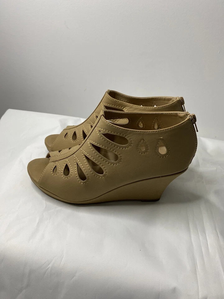 Top Moda Talla 9 Nude Peep Toe Pump Cuña Plataforma Zapatos Botines Foto 4 de 4