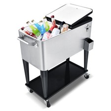 76L Rolling Cooler Outdoor Mobile Cooler Cart Ice Chest Cart Kitchen Cooling Bin