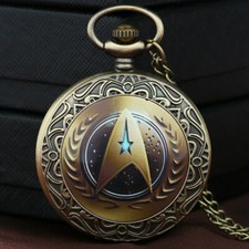 Vintage Quartz Pocket Watch Chain Pendant Star Gift Bronze Captain Kirk for Men