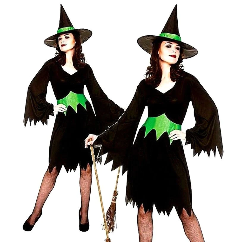 Ladies Wicked Witch Costume + Hat Black Traditional Halloween Fancy