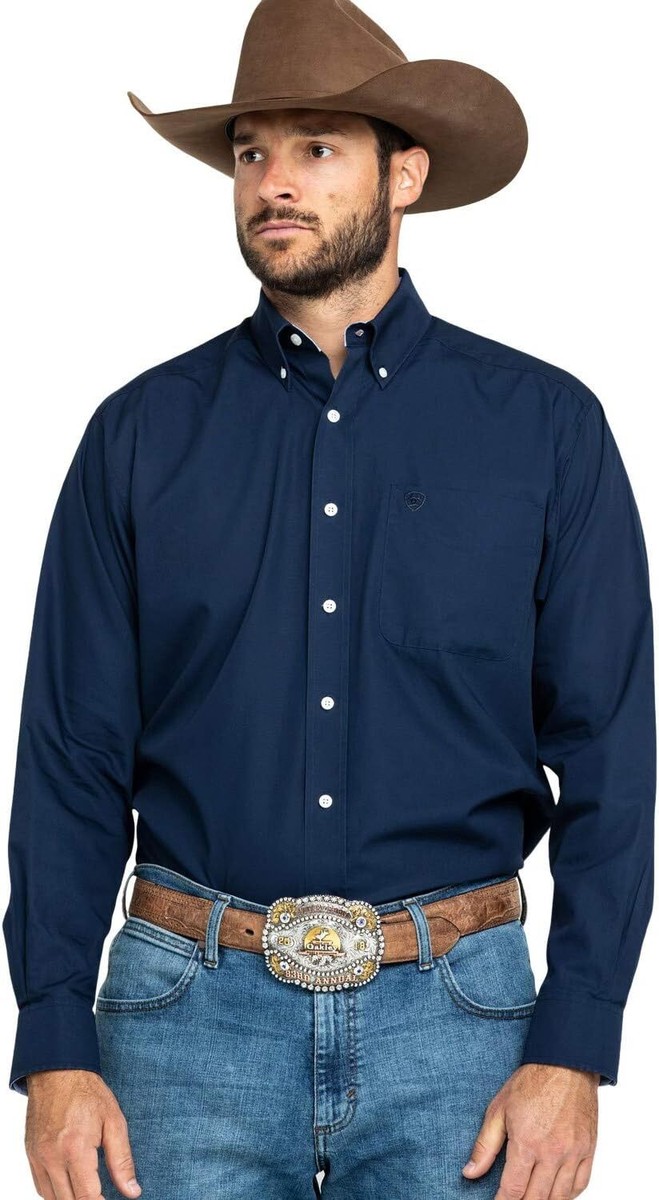 ariat royal blue dress shirt Ariat Men's Solid Twill Fitted Shirt 10034225 Ultramarine / XS