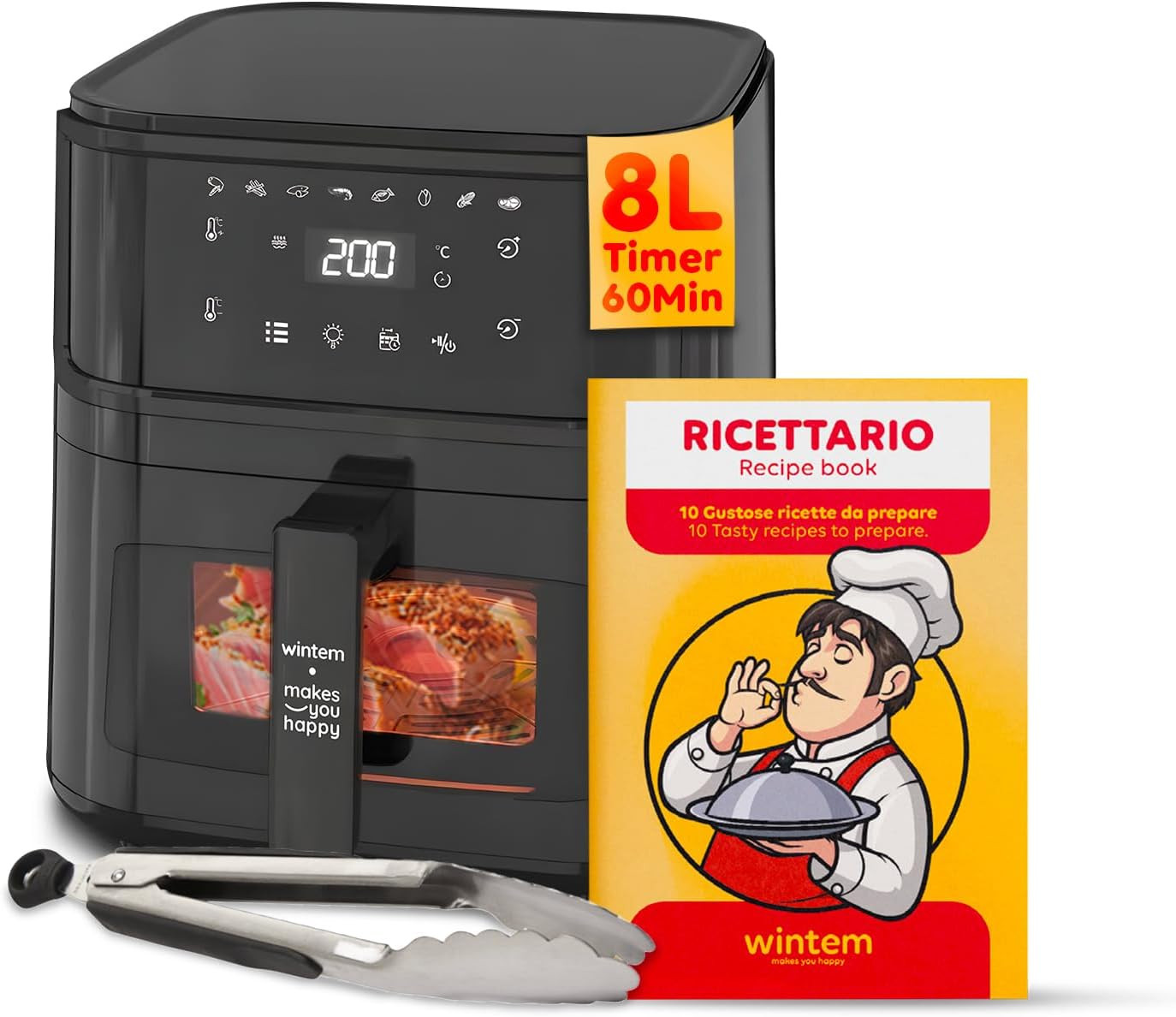 Air Fryer XXL 8L 1500W Professionale: 8 Programmi e Display Touch LED