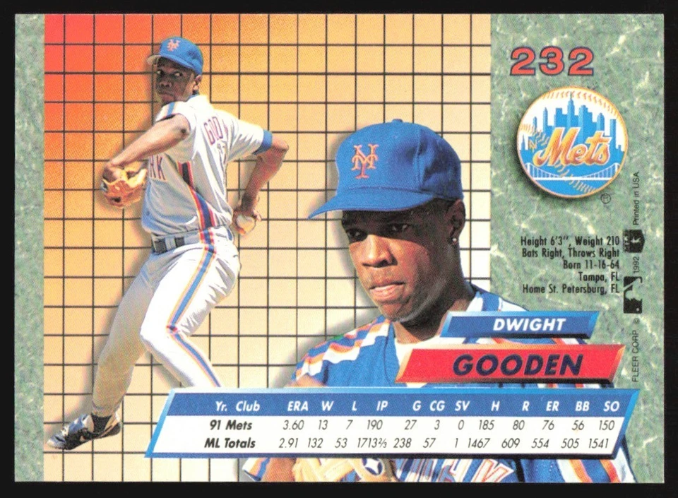 1992 Fleer Ultra Dwight Gooden #232 New York Mets - Image 2 of 2