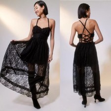 Urban Outfitters Cora Lace Strappy-Back Midi Witchy Dress Sz L