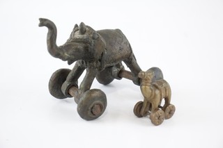 Antique Toys Solid Brass Elephant Figurine on Wheels Brass Camel on Wheels